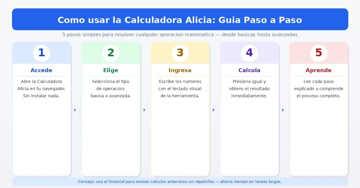 Guía visual de 5 pasos para usar la Calculadora Alicia online gratis